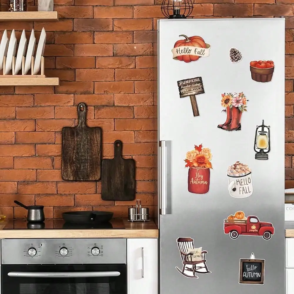 

12Pcs Fall Refrigerator Magnets Vintage Magnetic Stickers Watercolor Pumpkin Truck Garage Magnet For Autumn Than1ks 1giving Car Metal Door Office Cabinets Decor,Fall