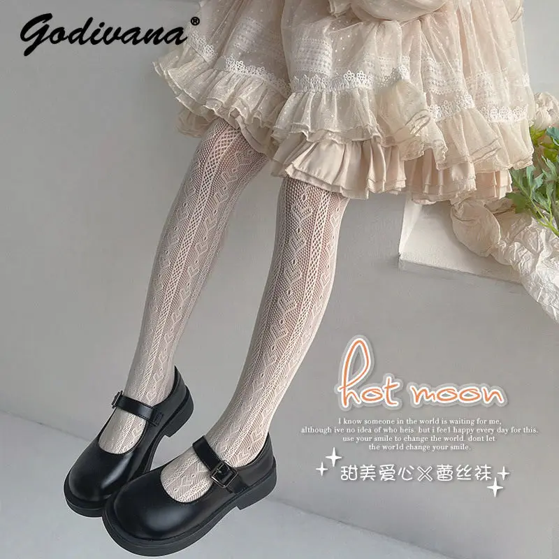 Sweet Baby Girls Spring and Summer Korean Socks Kids Lace Pantyhose Heart Pattern Thin Anti-mosquito Stockings Japanese Leggings