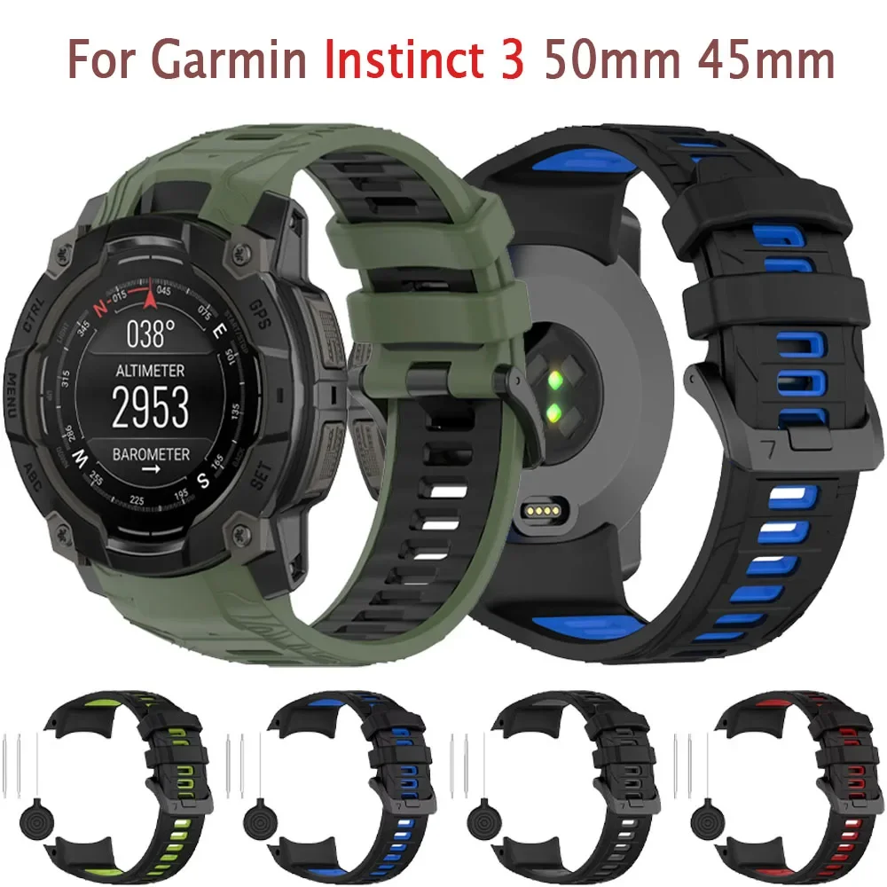 

Двухцветный силиконовый ремешок для Garmin Instinct 3 50 мм 45 мм, официальный удобный браслет для Garmin Instinct 3, 45 мм, 50 мм, ремень