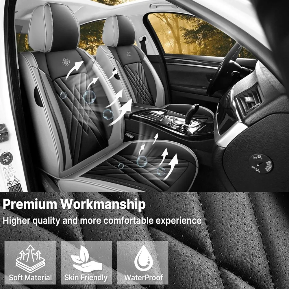 Universal Fit Most Cars Sedans Trucks SUV, Premium Durable Leather Seat Covers, Waterproof Airbag-Compatible Aut