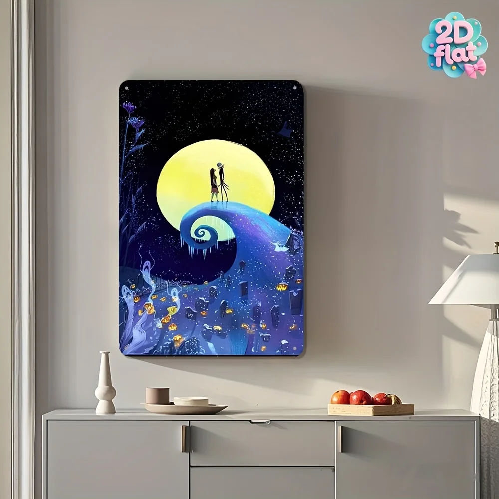 مسطح ثنائي الأبعاد، قطعة واحدة "الكابوس قبل عيد الميلاد" جاك وسالي ديكور حائط حديدي - ديكور رسمي على الطراز القوطي مستوحى من تيم بيرتون