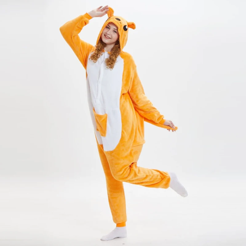 Orange Kangaroo Australian Wildlife Menagerie Pajama Set Personalized and Funny Women\'s Home leisure Clothing Winter Plush Style