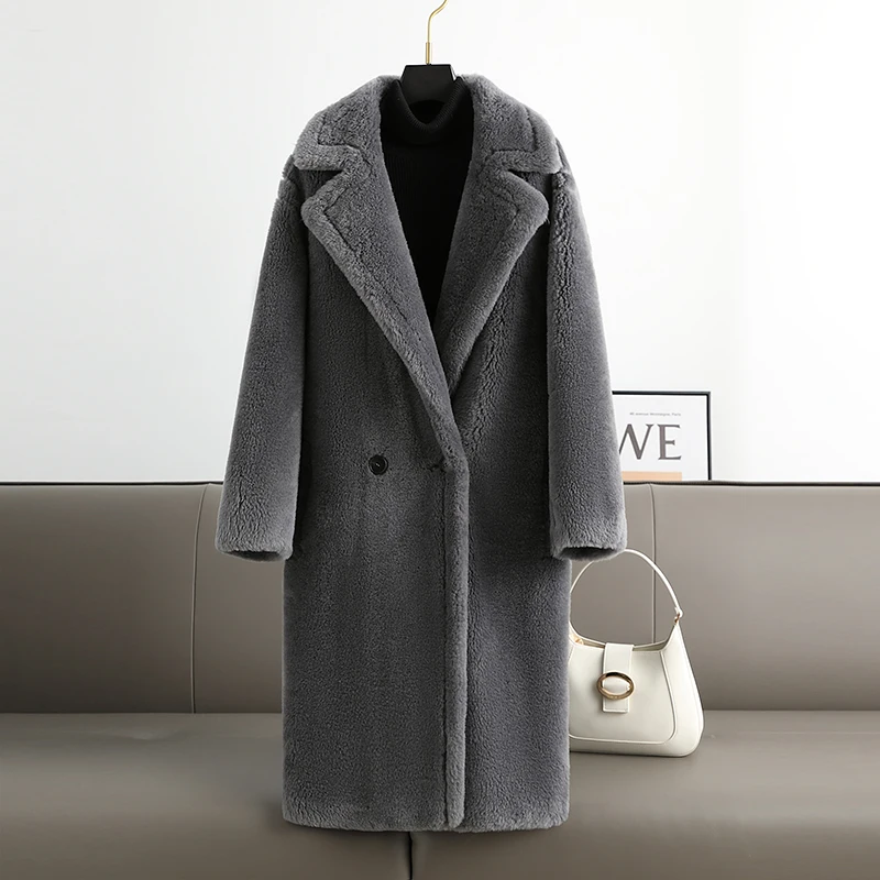 

Teddy bear silhouette pure wool composite fur integrated coat for women and young people, suit collar sheep cut velvet coat