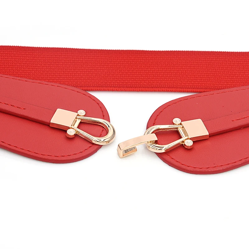 Elegante fibbia con fibbia a lucchetto cinture larghe alla moda tinta unita PU elastico in vita abito classico cintura per le donne