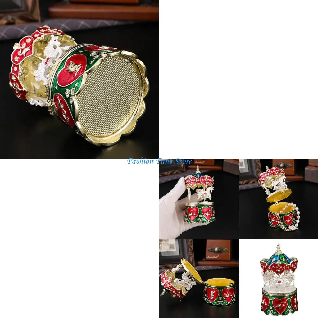 

Металлический футляр для ювелирных изделий в форме карусели для ожерелья, сережек с просторными отделениями и антикварным