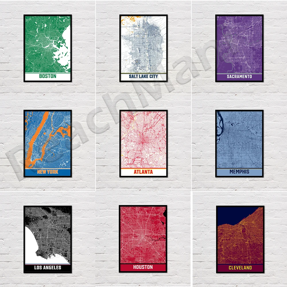 Minneapolis, Salt Lake City, Colorado, Boston, Cleveland, Sacramento, Memphis, Atlanta, Los Angeles, North Carolina map poster