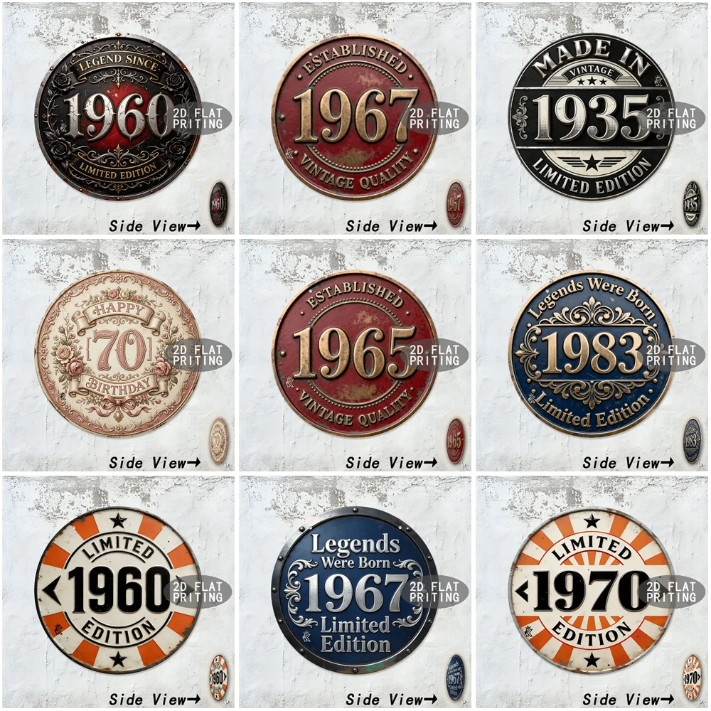 Multistyle Round Metal Tin Sign Vintage Floral Birth Year Limited Edition Retro Wall Plaque for Home Bar Garage Birthday Party