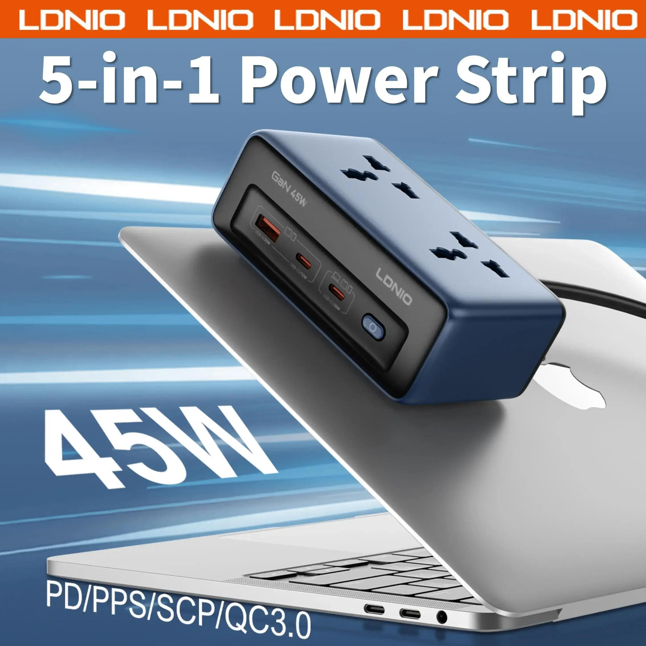 LDNIO USB C Fast Charging Station Multi Socket Desktop Power Strip with 2 Universal AC Outlets Anti-slip Extension  UK EU US