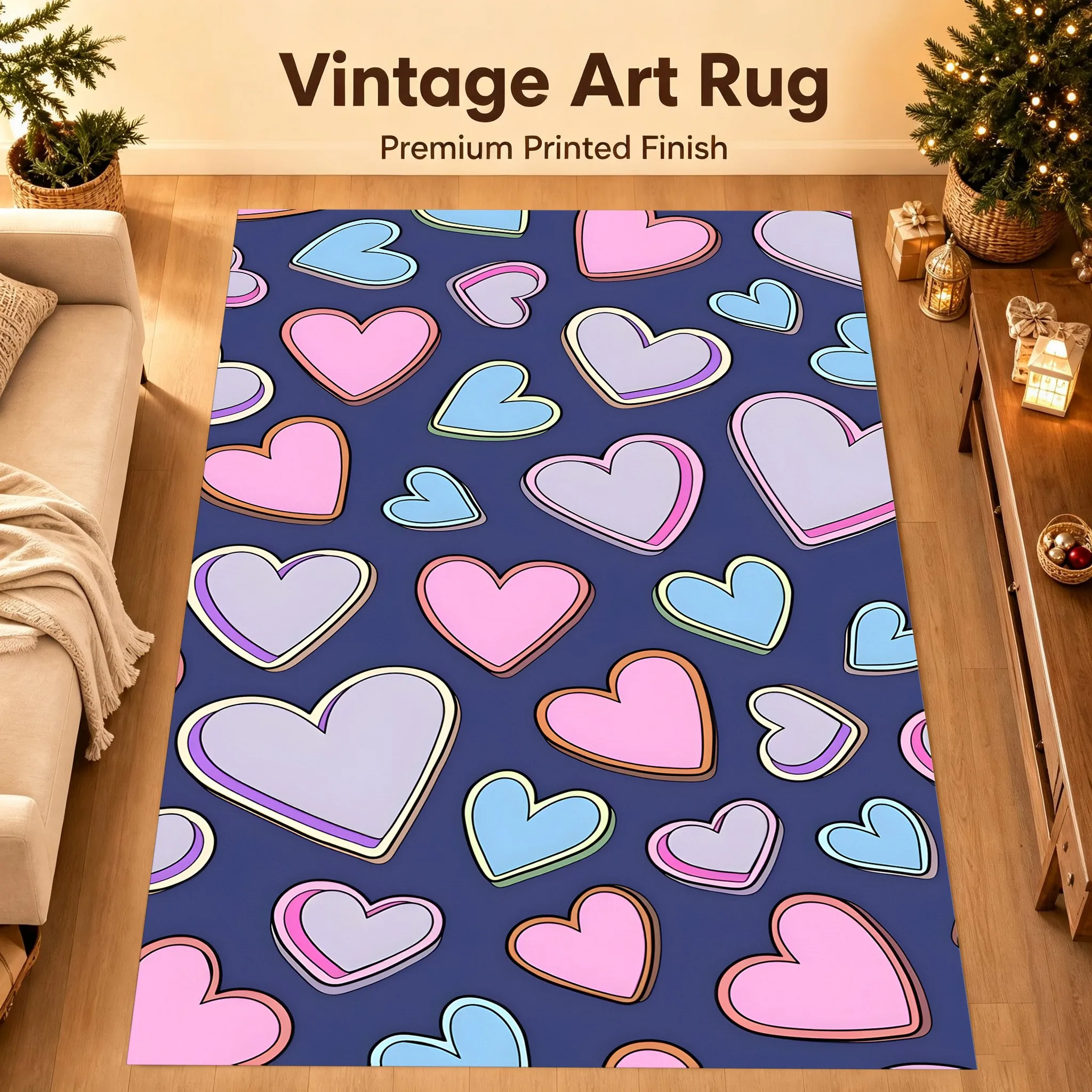 Macaron Color Block Heart Print Rug Soft Velvet Area Carpet Living Room Bedroom Bedside Decor