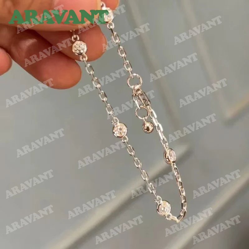 Aravant 925 Silver Round Zircon Irregular Chain Bracelet For Women Wedding Fashion Jewelry Gifts