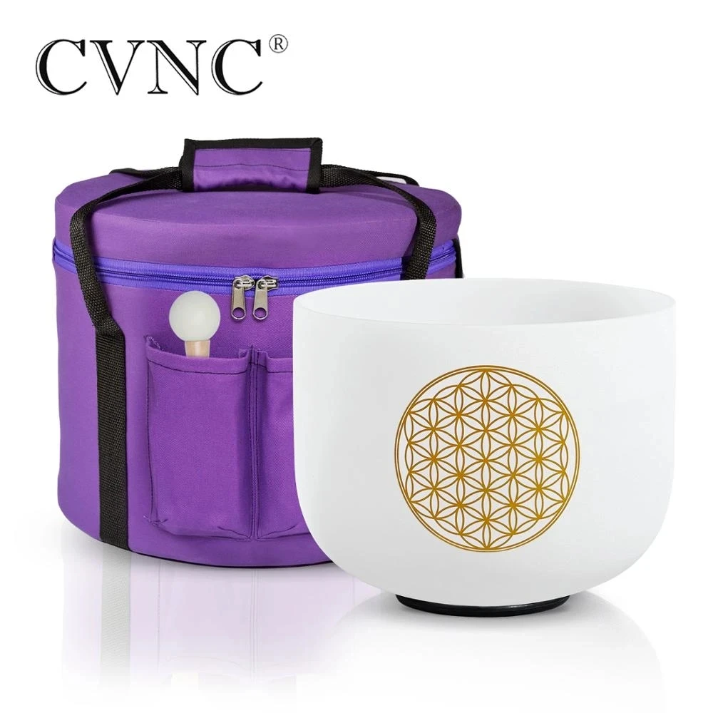 

CVNC 8 Inch 440/432HZ Crystal Singing Bowl Flower of Life Chakra Instrument For Sound Healing and Meditation with Free Bag