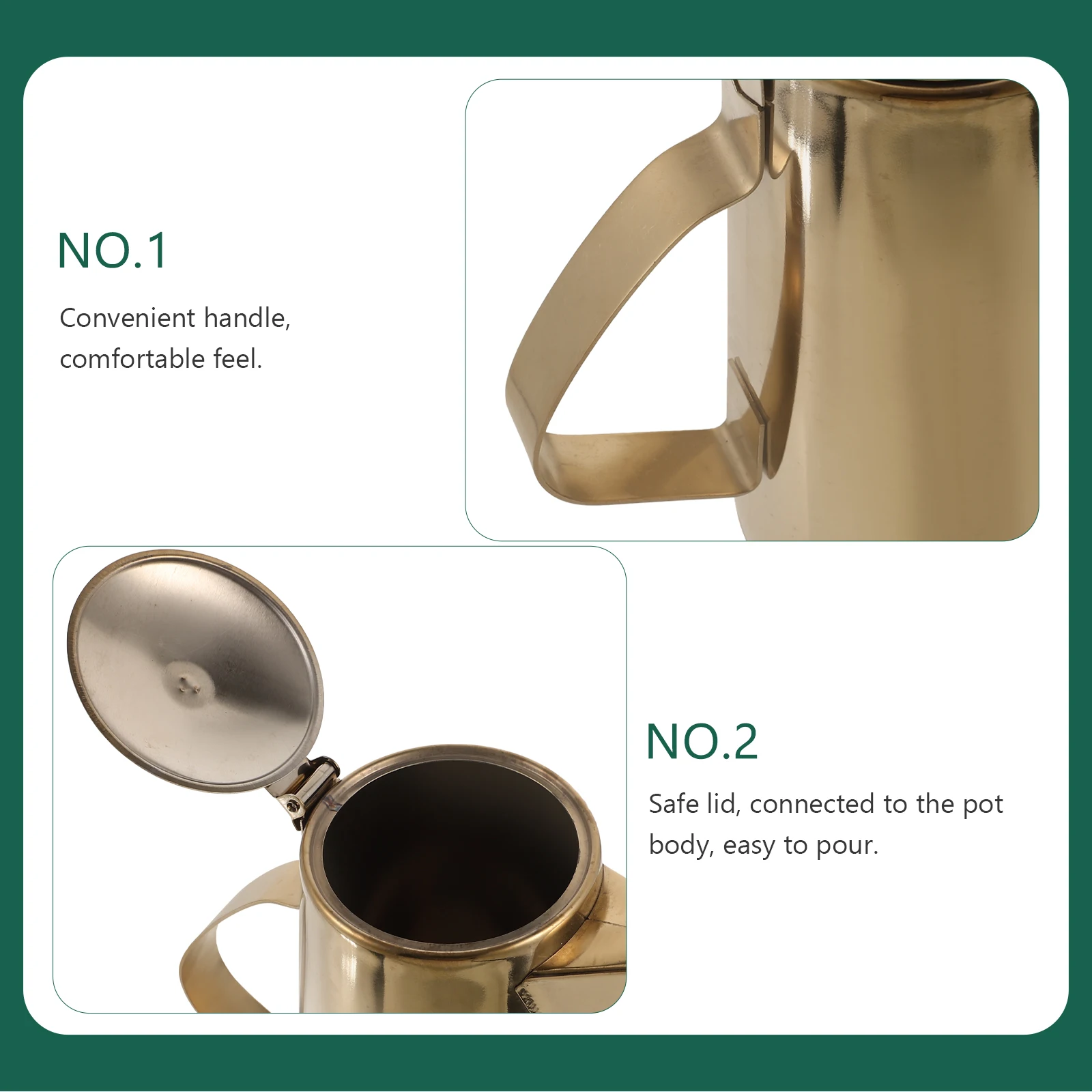 

Stainless Steel Cold Water Pitcher 1.5L Golden Short Spout Kitchen Oil Kettle Smooth Internal Polishing Multi Functional
