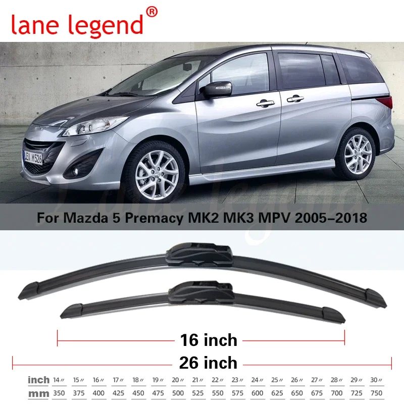 For Mazda 5 Premacy MK2 MK3 MPV 2005-2018 Car Front Rear Wiper Blades Soft Rubber Windscreen Wipers Auto Windshield 26\