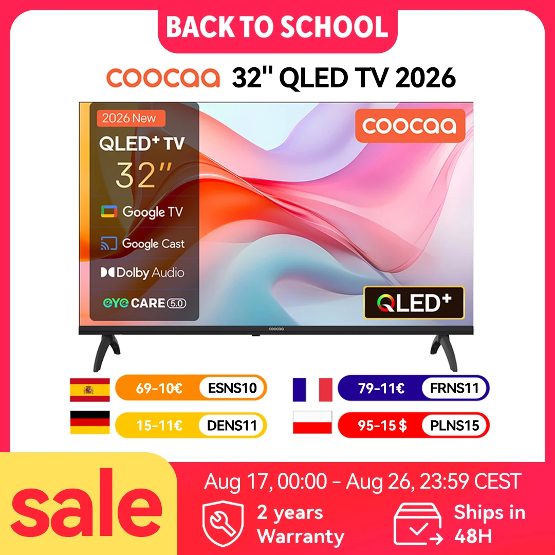 Televisor Inteligente QLED Coocaa de 32 Pulgadas – Google Cast Integrado, 60Hz, HDR10 y HLG, Audio Dolby, Qyocare 5.0… — oferta en AliExpress