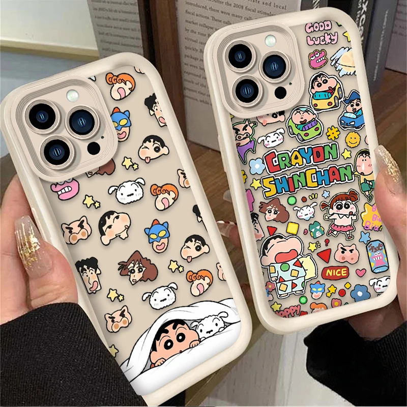 Cute C-Crayon S-Shinchan Anime Stickers Case for IPhone 17 Air 16 16E 15 14 13 12 11 Pro Max X XS X S Max XR SE 2020 SE4 7 8