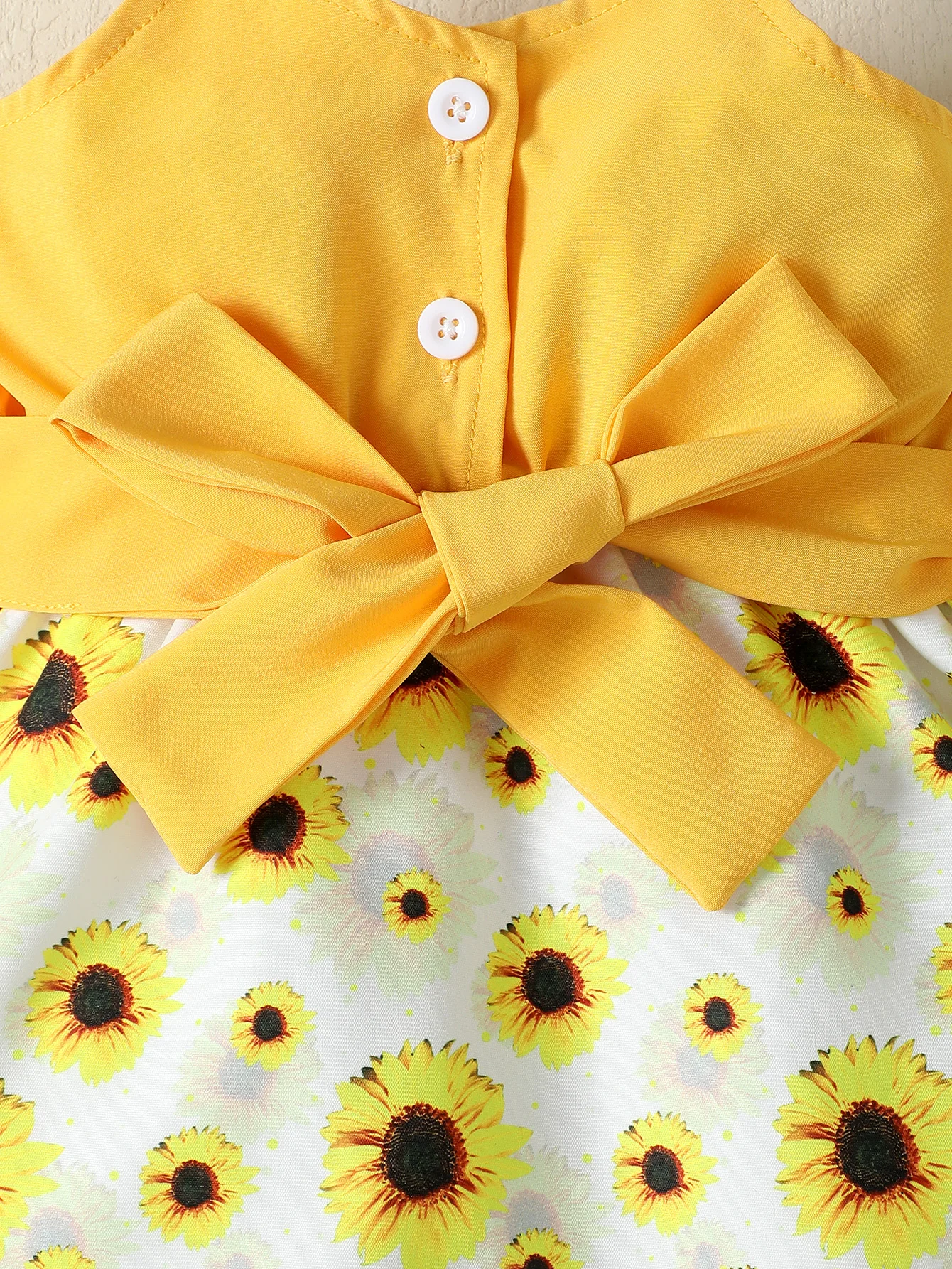 Summer Dress for Kids 0-24 Months Style Fashion Belt Sunflower Print Dress Princess Formal Splicing of Straps  Dresses