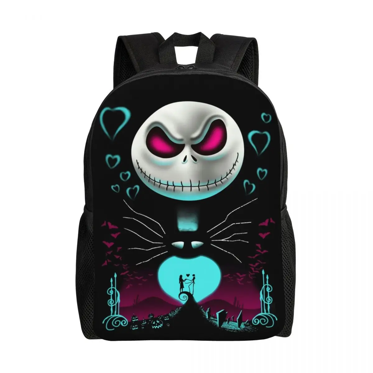 Niestandardowy plecak Jack Skellington dla dziewczynek chłopców koszmar przed świętami Bożego Narodzenia szkolne torby podróżne Bookbag 15-calowy