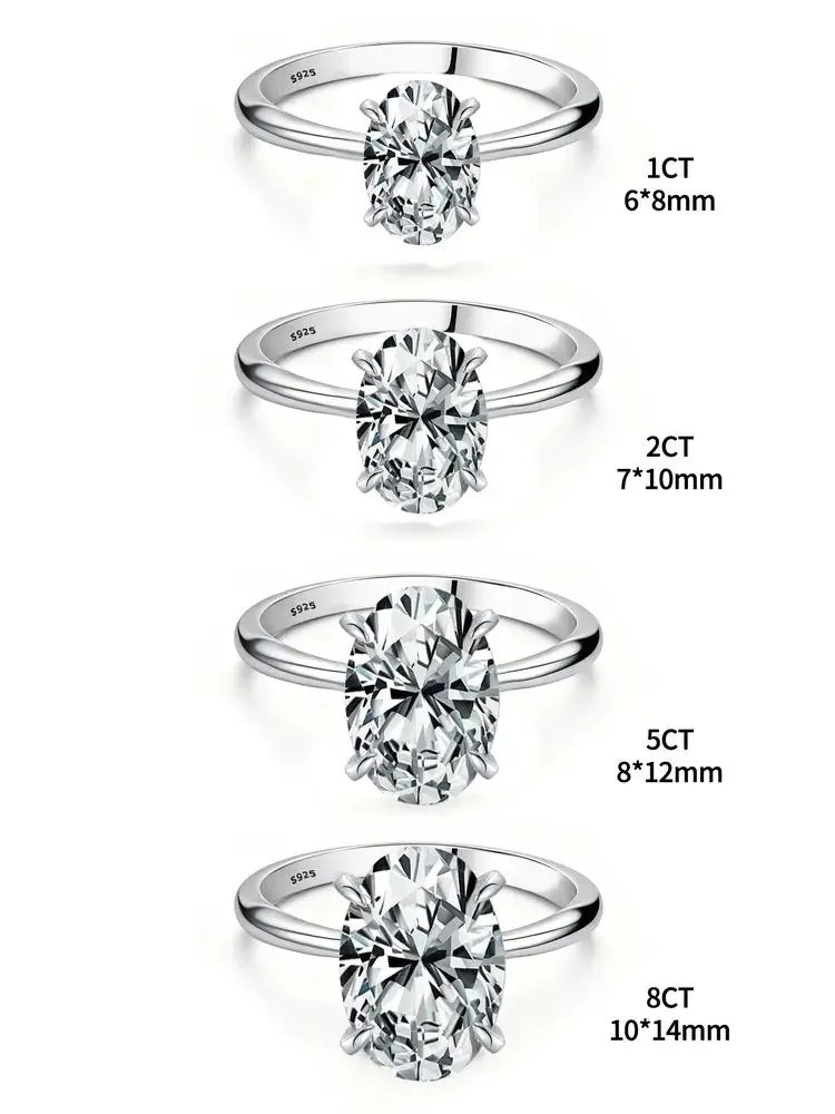 Wunderschöner glänzender 1-8 Karat Zirkon Ovaler Steinring für Damen, 925 Sterling Silber, Verlobungsring, Hochzeit, Luxus, hochwertiger edler Schmuck – Detail 5