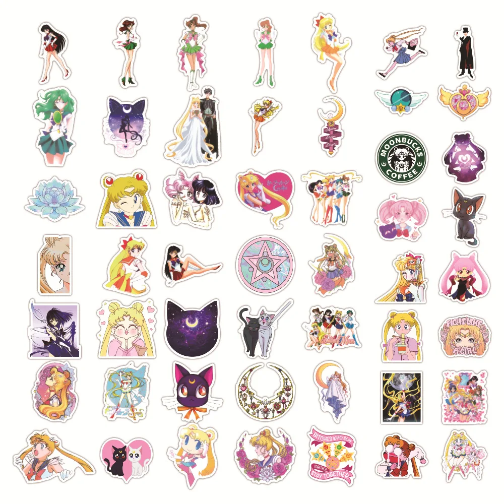 100PCS Sailor Moon Sticker Waterproof Suitcase Notebook guitar Skateboard Sticker Cute Anime Stickers Laptop Skin Sticker Pack