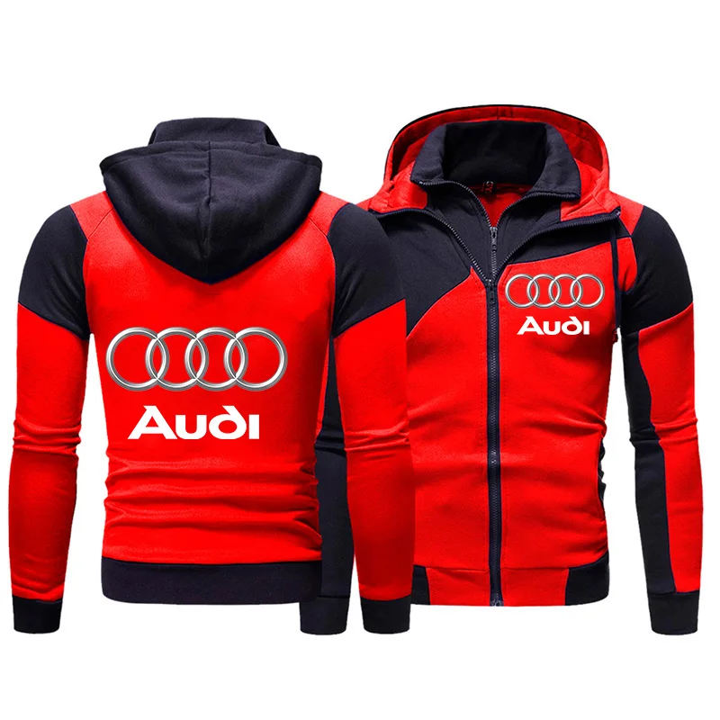 Herren Hoodie Jacke Audi Auto Logo Print Motorradjacke Mode Lässig Motorsport Strickjacke Reißverschluss Hoodie Audi Herrenbekleidung