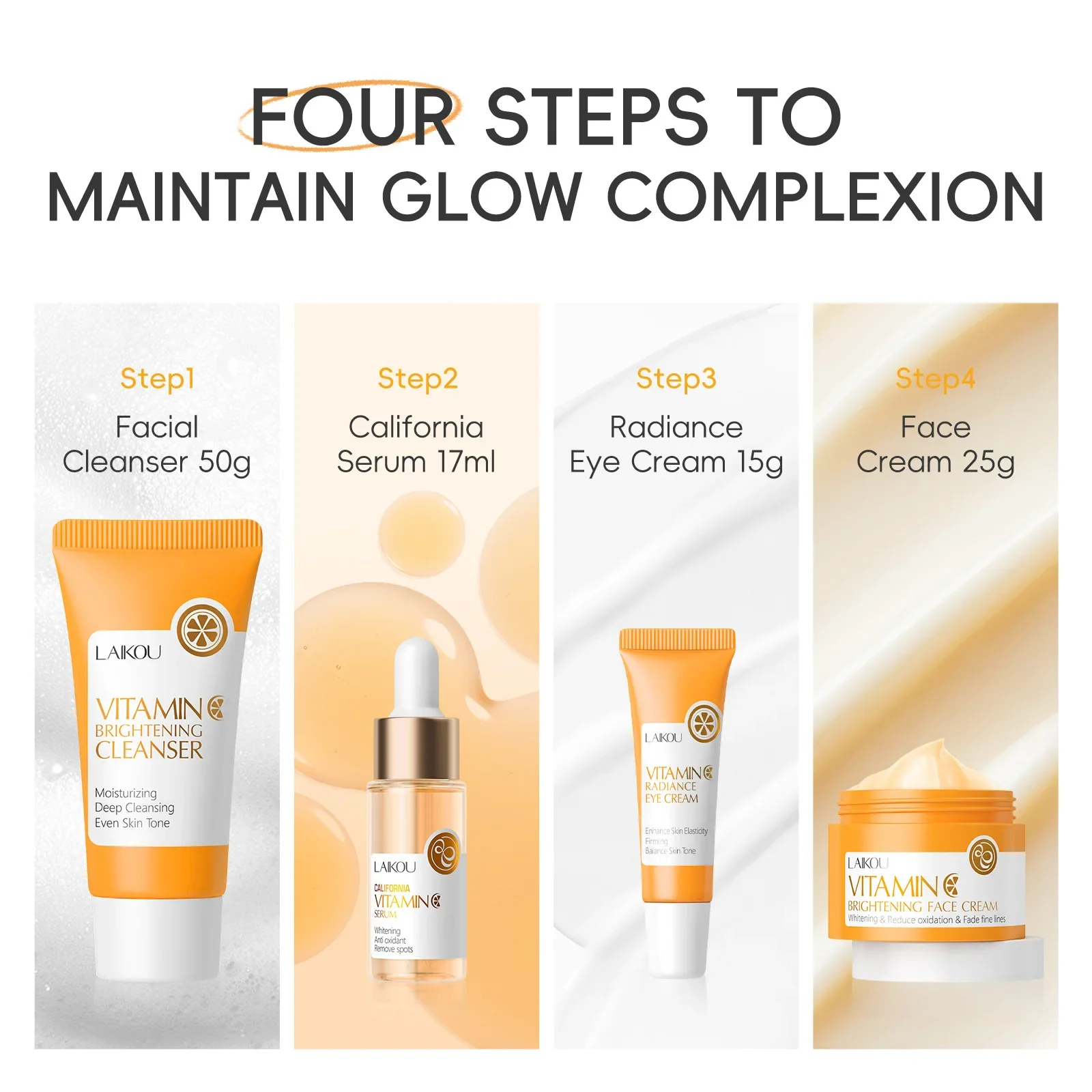 4pcs/pcs Vitamin C Skin Care Sets Face Cream Facial Cleanser Essence VC Moisturizing Eye Cream Refresh Face Skin Care Kits