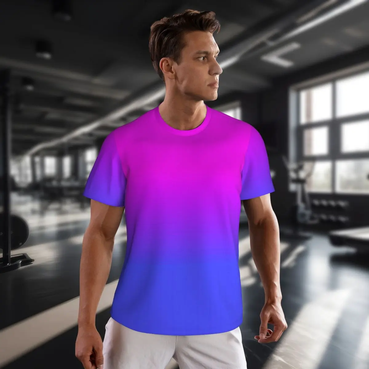 Neon Ombre T-Shirt Men Blue and Pink Y2K Retro Running T-Shirts Quick Dry Summer Trending Tee Shirt Custom Oversized Clothes