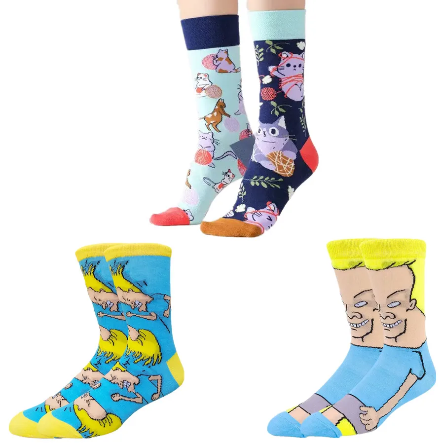 Moda de rua hip hop natal dia das bruxas dos desenhos animados anime meias das mulheres dos homens novidade engraçado casual tripulação meias quentes inverno wear