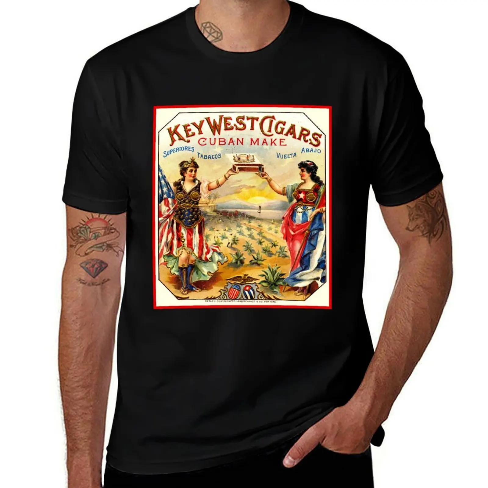 KEY WEST CIGARS : Vintage 1898 Cuban Advertising Print T-Shirt Water Resistant Casual T-Shirt