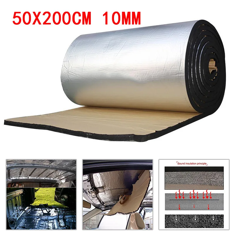 200cmx50cm 10mm Thick Aluminum Fiber Muffler Cotton Car Fender Heat Sound Deadener Insulation Mat Auto Accessories