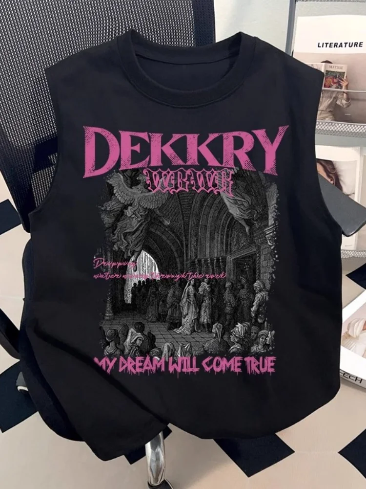 

Американская футболка из чистого хлопка с принтом в стиле ретро, мужская летняя повседневная спортивная дышащая впитывающая пот жилетка, модный топ