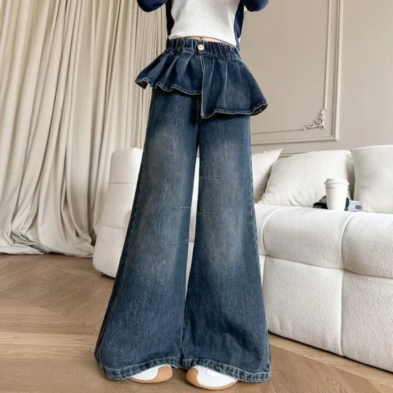 

Girls' Autumn Bestseller Flare Pants - High Waist Blossom Design, Stylish Versatile Slimming Jeans for Kids 6-12 Years