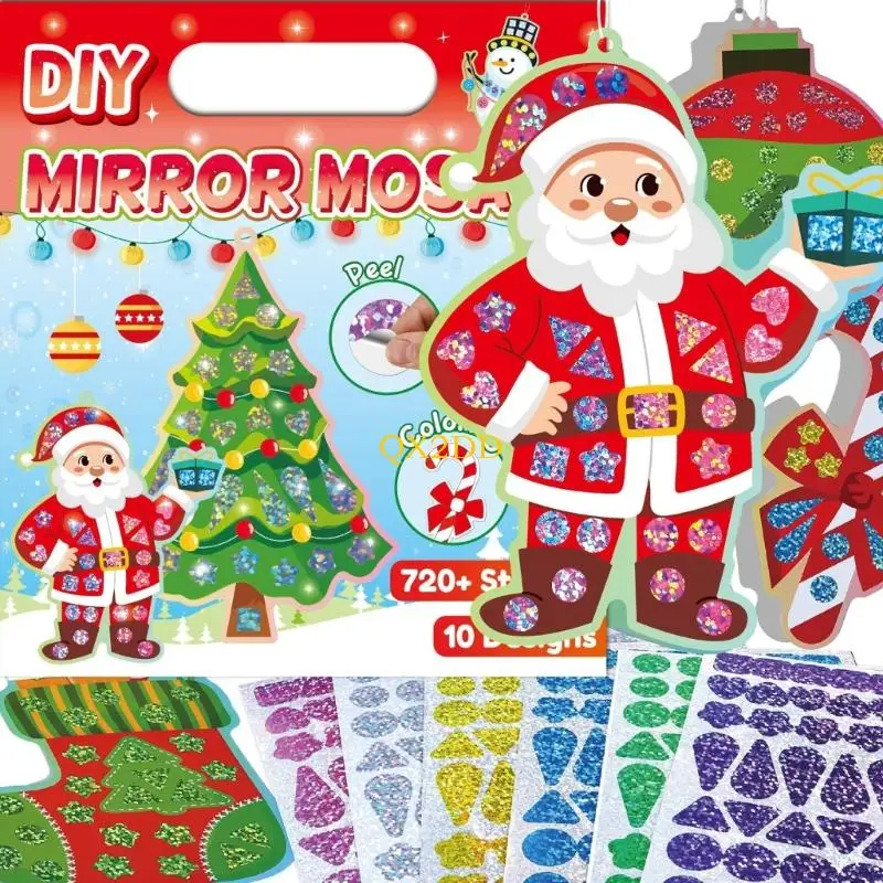 QX2D عيد الميلاد احباط ملصق للأطفال DIY الحرفية بريق مرآة التلوين النشاط ورقة الفن أطقم عطلة الديكور مشروع فني