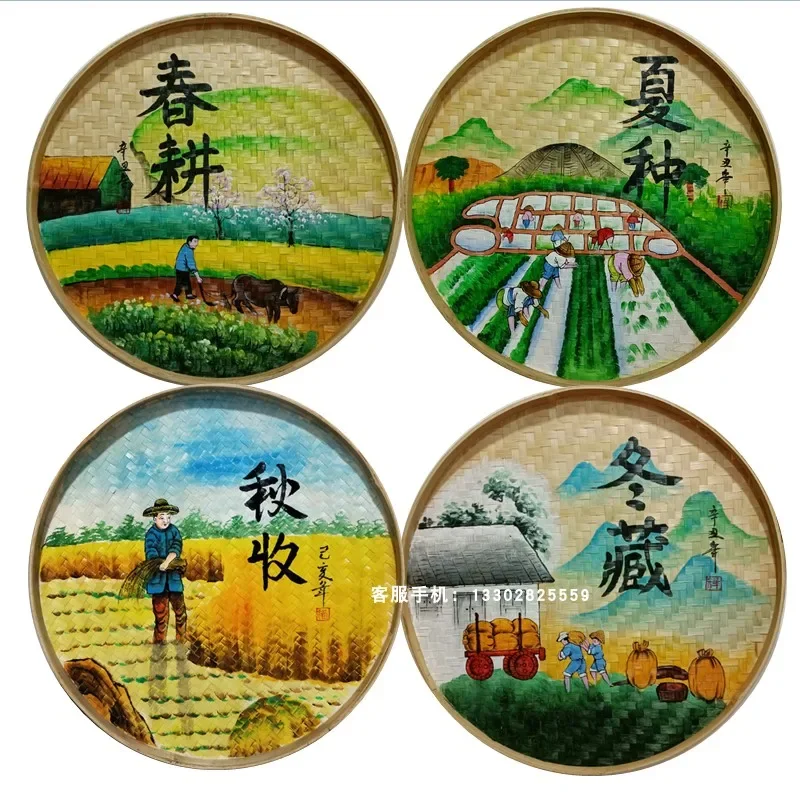 manual Dustpan hand painting Plum Orchid Bamboo Chrysanthemum Spring  Summer Autumn  Winter restaurant Tea House Decoration