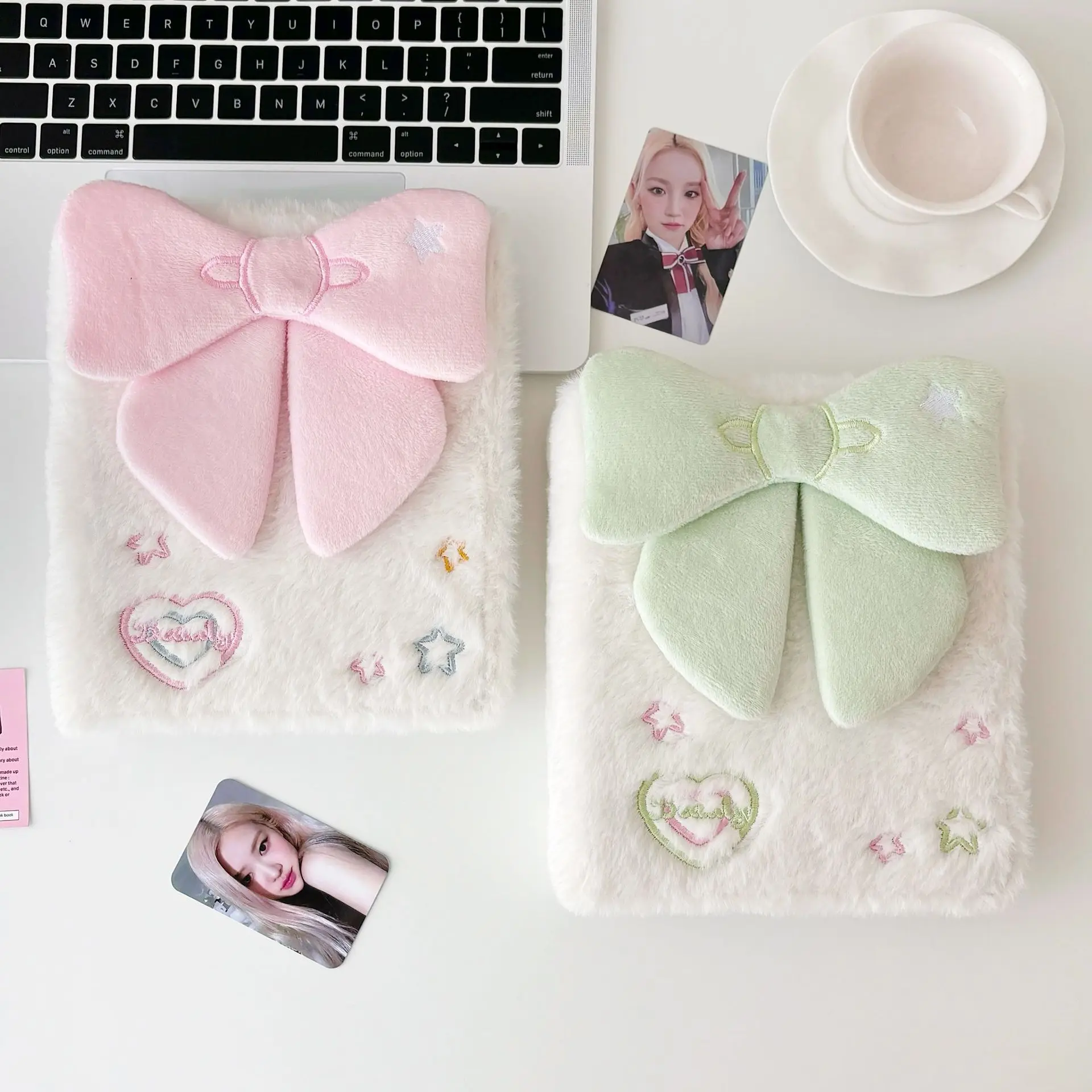 Horizon Bow Plush Binder Photocards Holder, Cute Girl Ins Idol Card, Kpop Photo Album, Strengthening Card Storage Cover, Adt-LePG