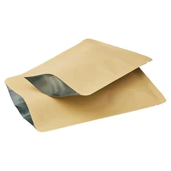 Thick White Borwn Open Top Kraft Paper Package Bags Food Powder Coffee Bean Aluminum Foil Inner Heat Sealable Kraft Flat Pouches