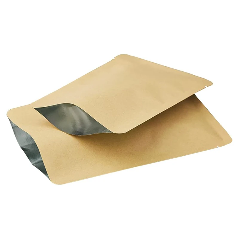 Gruby biały Borwn otwarty od góry papier pakowy torby żywności w proszku ziarna kawy folia aluminiowa wewnętrzna zgrzewalna Kraft płaskie woreczki