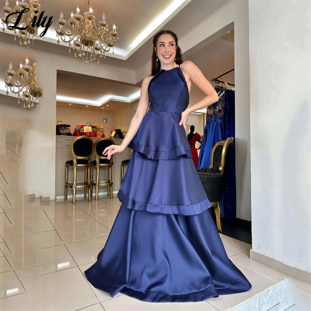 Lily Fuchsia Sleeveless Party Dress Satin O Neck Prom Dress Simple A Line 프롬드레스 Tiered Ruffles Gala Dresses Customized image 5