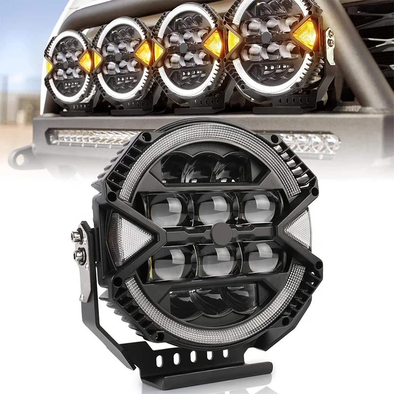 

9-32V 144W 9 INCH LED off Road Driving Light 13000LM High Brightness White+Amber DRL IP67 Waterproof for SUV