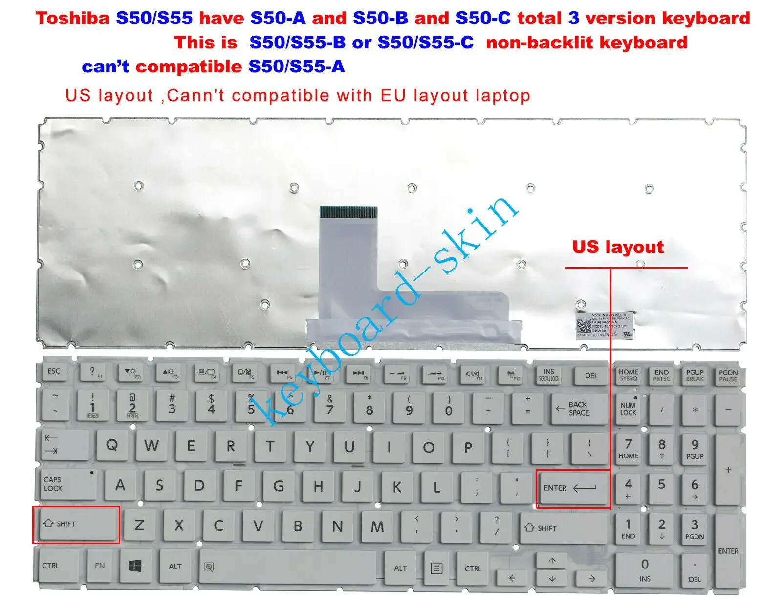 New US white Keyboard For Toshiba S50-B,S50D-B,S50t-B,S50-C,S50D-C,S50t-C,S55-B,S55D-B,S55t-B,S55-C,S55D-C,S55t-C,AEBLIU00120