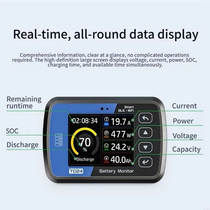 A13E-TC24 Color Screen Coulombmeter Real Time Voltmeter Ampere Meter Power Meter SOC Display Current Voltage Capacity Indicator