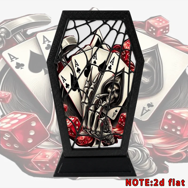 Dark Gothic Desktop Pen Organizer 2D Flat Coffin Frame Skeleton Hands Poker Cards Print Pen Cup Office Stationery Storage Holder