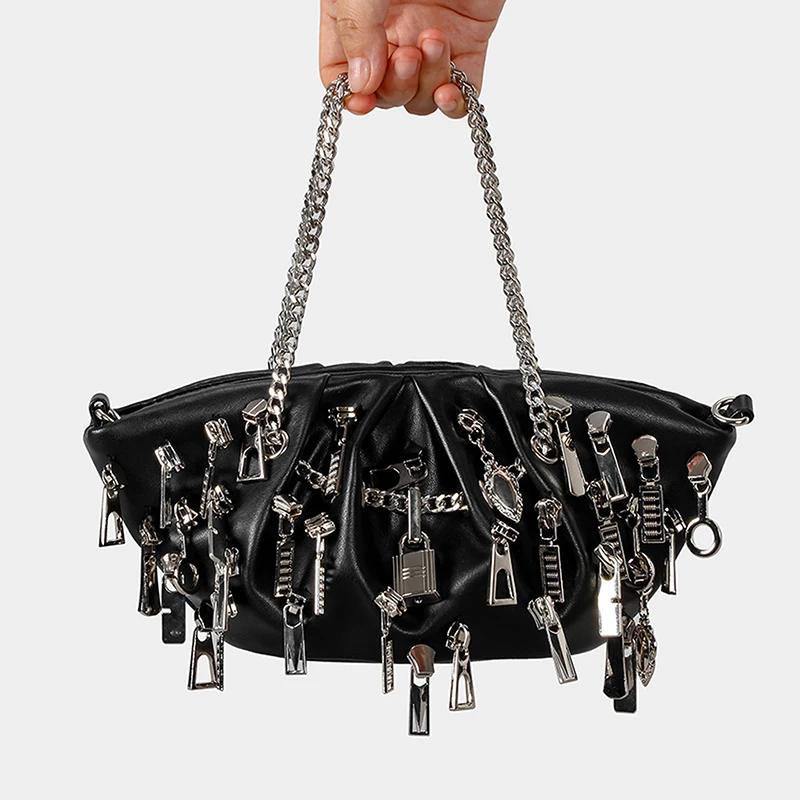 

Панк-стиль с несколькими молниями, очаровательная плиссированная сумка подмышки, сумка высокого качества, роскошный женский вечерний клатч