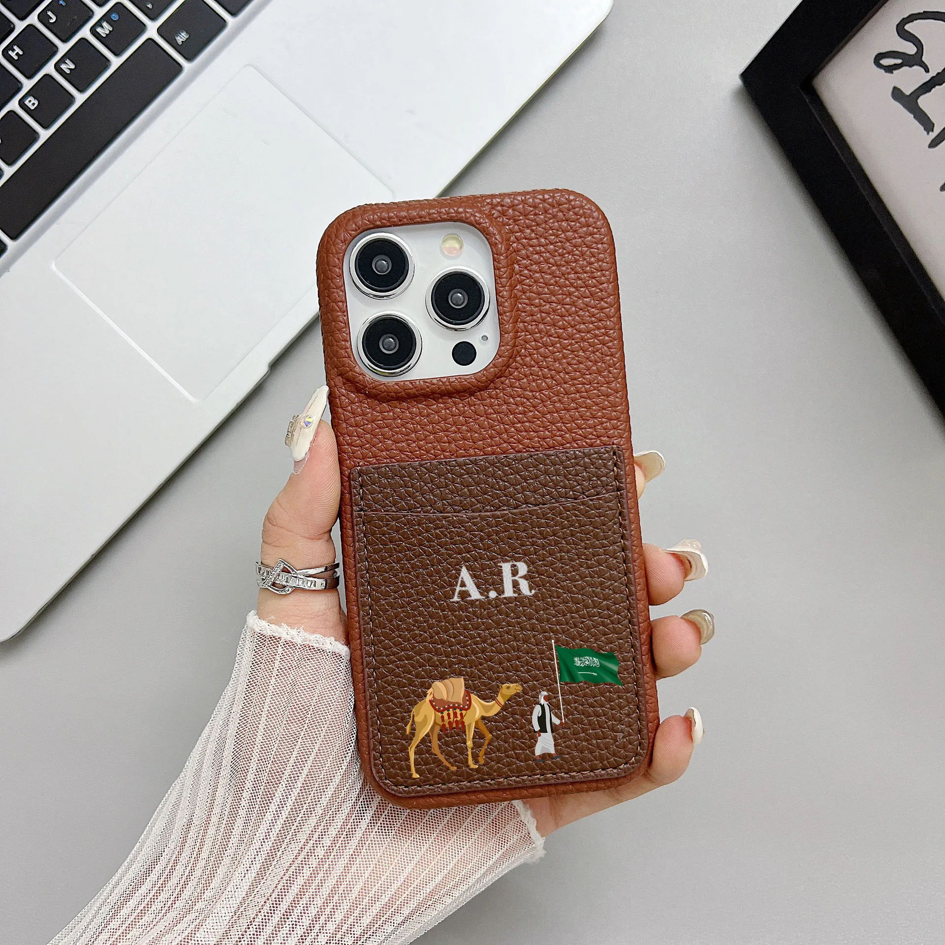 

Personalise Initial Name Card insertion wallet Leather Case For Iphone 15 16 pro max 14 13 Pro Max Luxury kafr letters Covers