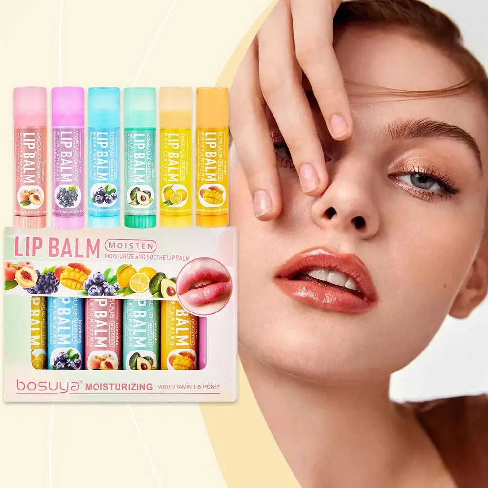 6 pacotes de bálsamo labial sabor fruta para mulheres hidratante, hidratante, redução de linhas labiais, hidratante, prevenção de lábios secos t4w9