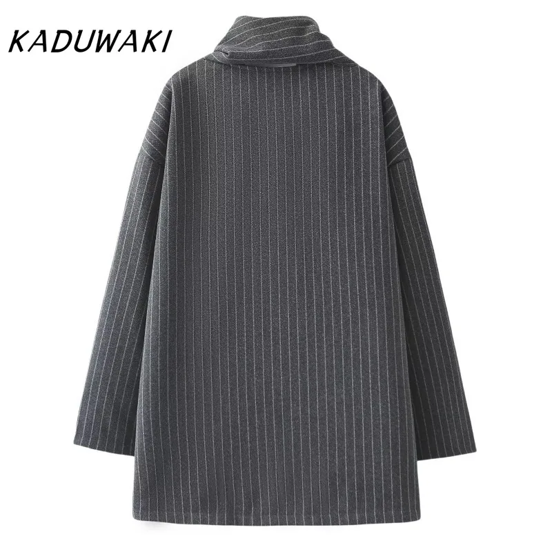 KADUWAKI Primavera Estate Chic Giacca con stampa a righe Allentato O Collo Maniche lunghe Cappotto blazer oversize Cappotto elegante da donna وات