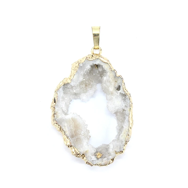 Natural Druzy Agate Crystal Pendant Irregular Stone Connecter Metal Mineral Specimen For Jewelry Making Necklace Accessories