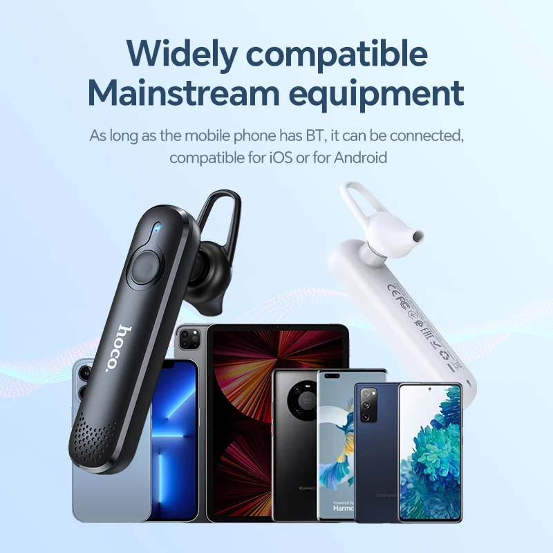 HOCO E63 одноуховые бизнес-наушники Bluetooth, беспроводные гарнитуры для вождения, музыкальный телефонный звонок, колонка со светодиодным ушным крючком