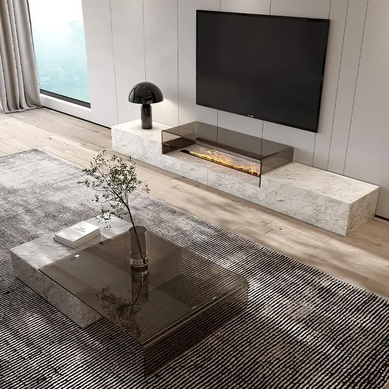 Maßgefertigte Minimalistische Luxus-Marmor-TV-Konsole für Wohnzimmer, Hochwertige Möbel, Retro-Modernes Multifunktionales TV-Möbelstück