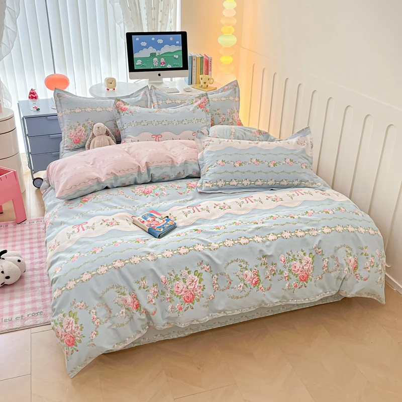 Pink Floral Duvet Cover Set 3 Pieces Reversible Comforter Cover Soft Cotton Botanical Flower Print Bedding Set with Pillowcases