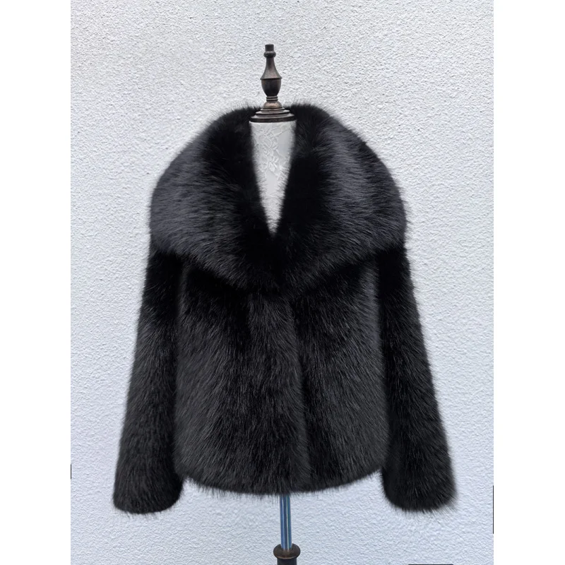 European and American Style Fur Large Lapel Coat Fashionable Faux Fox Fur Coat Fluffy Plush Women's Clothing